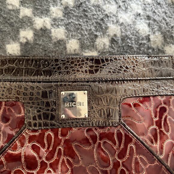 Miche Bag Drew Shell Purse Cover Brown Embossed Faux Leather 2010 Handbag Large - Picture 2 of 7